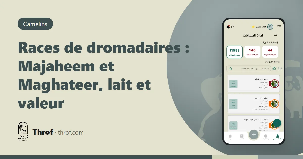 Dromadaires Majaheem noirs et Maghateer blancs comparés — Throf