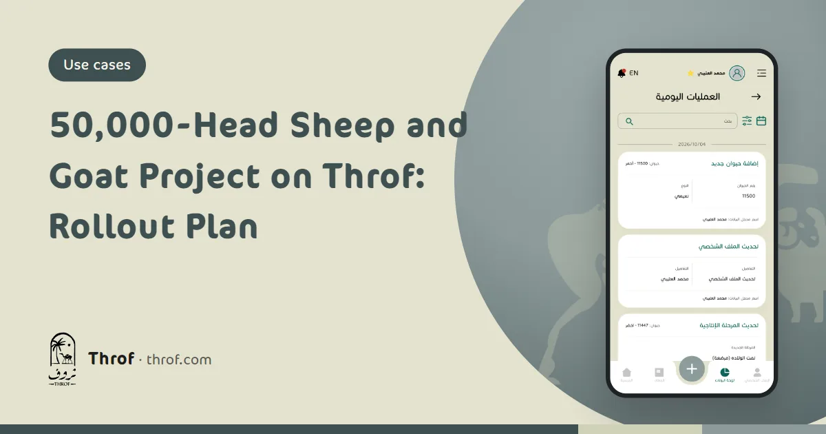 The general manager of a large livestock project reviews dashboards for several sites on the Throf web platform — Throf