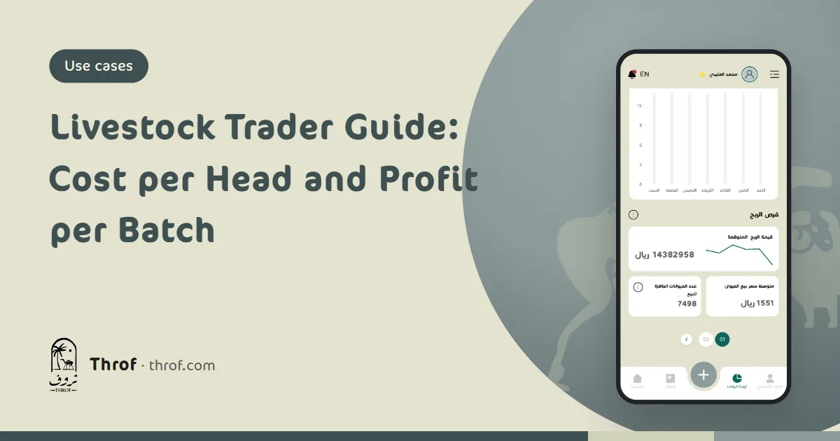 Livestock trader tracking cost per head and batch profit — Throf