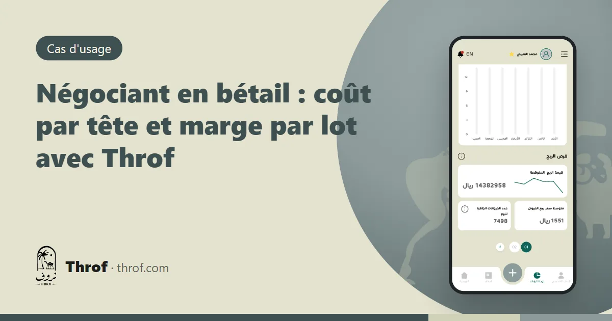 Négociant en bétail qui suit le coût par tête et la marge du lot — Throf